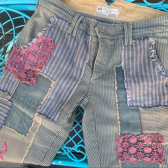 Free People Denim - FreePeople Railroad Striped Patched Jeans